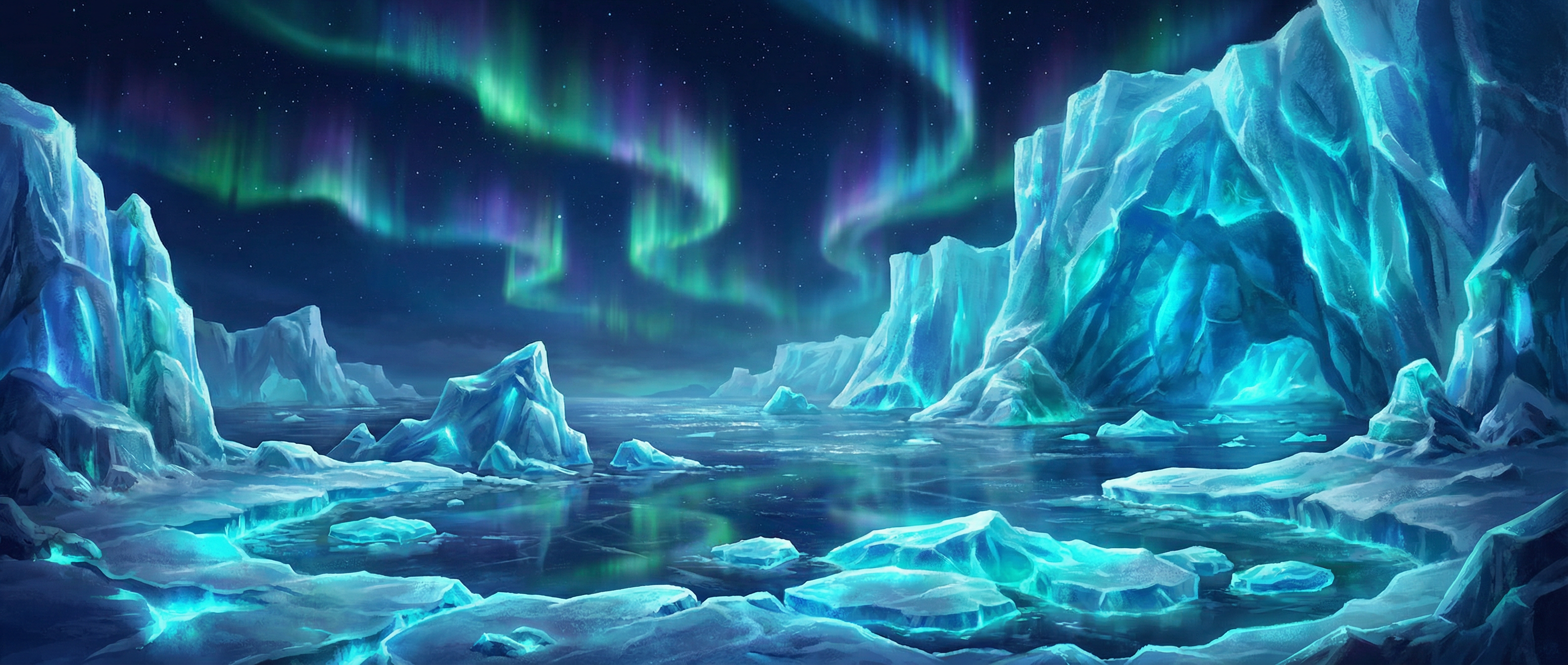 水果老虎机 冰川裂隙极地背景 - 极光与冰川交汇的壮丽景象